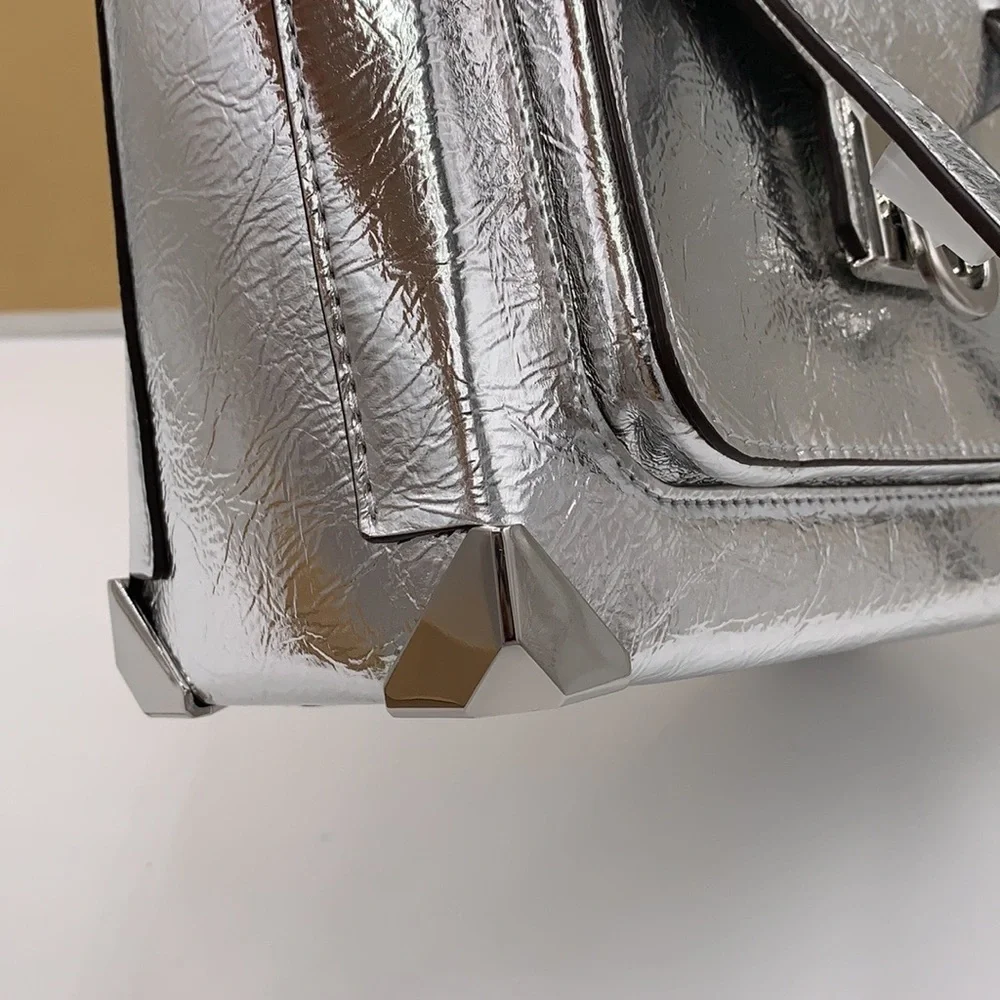 MICHAEL KORS MANHATTAN MEDIUM TOP HANDLE SCHOOL SATCHEL CROSSBODY BAG SILVER